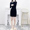 [Wanyan estrela feminina] gola falsa cintura destacável slim outono e inverno vestido preto curto das mulheres novo