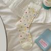 Calcetines Blancos para Mujer, Estilo Delgado de Verano, Lunares con Lazo, Calcetines de Media Pantorrilla, Borde Dulce de Encaje, Calcetines Fruncidos para Mujer