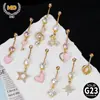 Piercing de ombligo de acero inoxidable 316L europeo y americano transfronterizo con circón dorado, colgante con gota de aceite