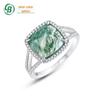 Novo estilo europeu e americano elegante simples natural aquático ágata anel feminino S925 prata verde musgo pedra anel de dedo cross-border exclusivo