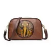 Bolsa para Teléfono Móvil de Exportación de Comercio Exterior Transfronterizo, Bolso Cruzado Horizontal para Mujer de Mediana Edad, Bolso de Mamá Pequeño con Elefante Tallado en Cuero Estilo Chino, Billetera