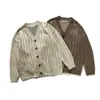 Yidao Vintage 25 Outono e Inverno Novo Retrô Listrado Maillard Cardigan Suéter Masculino Solto Casual Jaqueta de Tricô