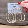 Conjunto de 6 pendientes de perlas circulares estilo retro francés transfronterizo de Amazon para mujer.