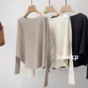 Atacado do Fabricante Suéter de Tricô com Fio Cardado Outono e Inverno Estilo Coreano Outono Inicial Manga Longa Plissado Irregular para Mulheres, Caimento Solto, Suéter Emagrecedor