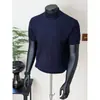 Camiseta de Tricô Manga Curta para Homem, Gola Meio Alta, Listrada, Slim Fit, Estilo Old Money, Seda Gelada, Verão, Dropshipping Transfronteiriço, Atacado de Fábrica
