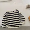Suporte para Personalização~Moletom Retrô com Listras para Crianças, Nova Estação Primavera e Outono, Camiseta de Manga Longa Solta para Meninos e Meninas, Top Estilo Western