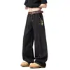 Jeans de Mezclilla Cruda Estilo Retro Americano de Pierna Ancha en A para Hombre, Pantalones Casuales Americanos de Pierna Recta con Botones para Verano