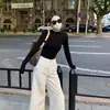 Entrega en una sola pieza cuello alto básico camisa interior para mujer otoño e invierno cálida cepillada ajustada camiseta de manga larga negra