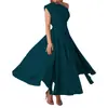 Moyashang Amazon Verano Más Vendido Moda Europea y Americana para Mujer Vestido sin Mangas Cuello Diagonal Color Sólido Cintura Ajustada con Falda Acampanada