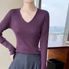 Suéter de Punto para Mujer para Otoño e Invierno, Suéter de Cuello Redondo en V, Tejido de Punto sin Costuras de Color Sólido, Suéter Básico para Mujer