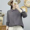 Camisa feminina de algodão com mangas compridas e camada dupla, qualidade de exportação, macia e amiga da pele, simples e versátil, corte solto