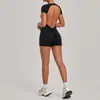 Macacão de Uma Peça Cor de Areia de Outono com Levanta Bumbum e Decote Profundo nas Costas, Macacão Justo para Yoga, Esportes, Fitness e Corrida 12142