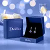 Pendientes Exquisitos de Diseño Transfronterizo de Plata de Ley S925 con Circonita Azul Marino de Girasol para Mujer, Pendientes de Lujo de Gama Alta para Banquetes