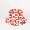 Sombrero de Pescador Transfronterizo Estilo Coreano Versátil Lindo Estampado de Fresas Doble Cara Sombrero de Pescador para Hombres y Mujeres Sombrero de Cubeta con Visera para Parejas