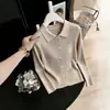 Suéter de punto cárdigan de color liso con cuello polo de ajuste ceñido para otoño e invierno 2026 top dopamina