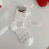 Calcetines holgados de sal marina azul grisáceo para primavera y otoño para mujer, calcetines dulces de estilo coreano a rayas florales de media pantorrilla, estilo fino y transpirable con bordes rizados