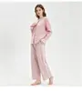 Nuevo Conjunto de Cardigan Cálido de Otoño/Invierno para Mujer Ropa de Casa Manga Larga Cuello Redondo Ribete de Encaje Conjunto de Dos Piezas Pijama 12310