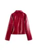 Chaqueta Versátil de Cuero Sintético con Bolsillos, Solapa y Botonadura Única, Manga Larga 2025 Primavera Europea y Americana Transfronteriza para Mujer, Abrigo Corto Holgado