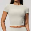 Roupa de Yoga Altamente Elástica e Respirável Manga Curta Justa Modeladora Secagem Rápida Esportiva Lazer Fitness Pilates Treinamento Camiseta 9616