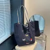 Bolsa Tote Rayada de Doble Cara de Gran Capacidad Transfronteriza para Mujer, Bolso de Lona Bordado de Dachshund, Bolso de Hombro Versátil para Estudiantes y Viajeros