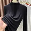 2025 Elegante Moderno Color Puro Versátil Prenda Base Manga Larga Primavera Otoño Invierno Ropa de Trabajo Camiseta Cálida Top Sencillo Casual para Mujer