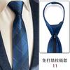 Vestido Camisa de Cuello Blanco para Negocios y Trabajo, Corbata de Cremallera Simple sin Nudos, Rayas Azul Oscuro