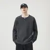 Camiseta de punto de alta calidad para otoño e invierno con estampado de piña, cuello alto de un botón, manga larga, ropa para hombre