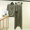 Conjunto de moda de verano para exteriores: camiseta modal con cuello en V y manga tres cuartos con cordón y falda larga de cintura alta, transfronterizo Amazon