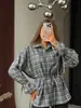 Chamarra Camisa a Cuadros Retro 2026 para Mujer, Top Casual Holgado de Manga Larga, Camisa Cepillada Adelgazante con Ajuste en la Cintura para Primavera y Otoño