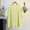 Camiseta Feminina Manga Curta Cor Sólida Gola Redonda Bolso Patch Novo Modelo Estilo Coreano Camisa Atacado Tendência
