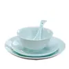 Juego de Vajilla de Cerámica Jingdezhen de Gama Alta con Color Bajo Esmalte Celadón: Set de Cuencos para Arroz, Platos, Cuencos para Sopa, Cucharas Pequeñas, Cuencos, Platos y Palillos