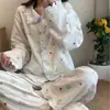 Pijama Fofo Novo Estilo Japonês Elefante com Bolo Conjunto de Duas Peças Manga Longa Calça Longa Primavera e Outono Roupa de Dormir para Dormitório Estudantil