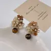 Pendientes de Flor de Dopamina Estilo Bosque, Exquisitos Pendientes Colgantes con Piedra Natural Ojo de Tigre, Pendientes Dulces y de Diseño Único