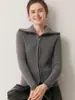 Novo Cardigan de Zíper com Gola Canelada 100% Caxemira Outono/Inverno 2026 Suéter de Malha Feminino Jaqueta Camada Base Casual