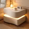 Mesita de noche color crema para dormitorio, uso creativo en el hogar, nueva moderna minimalista inteligente de alta gama con almacenamiento de madera maciza