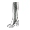 Botas longas de cano alto para a Primavera de 2026 com saltos grossos e plataforma impermeável para mulheres, tamanhos 32-46, botas plissadas com zíper, botas longas de passarela