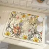 Tapete Drenante para Cozinha Temu Transfronteiriço Levemente Luxuoso Floral de Terra de Diatomáceas, Tapete Protetor Absorvente de Água Anti-Escaldante Isolante Térmico para Bancada Doméstica