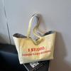 Bolsa Tote de Gran Capacidad, Bolso de Hombro Rayado Reversible por Ambos Lados, Bolso de Lona de Estudiante Universitario Bordado a la Moda, Bolsa de Viaje para Mujer