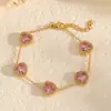 Pulsera de Moda Transfronteriza para Mujer, Versátil y de Alta Gama, Incrustada con Circonita, Pulsera de Flor de Esmeralda, Pulsera de Corazón de Acero de Titanio