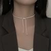 Collar de Cuentas Redondas de Hueso de Serpiente Retráctil Antiguo Cat Ning Ajustable Simple Estilo Coreano Dos Formas de Uso Borla Cadena Clavicular Collar Cadena para Mujer