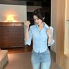 Camisa de manga larga con solapa pequeña, sexy y delgada, chic, retro, nicho, básica, chaqueta, venta al por mayor, comercio exterior