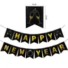 2027 Feliz Ano Novo Fogos de Artifício Preto Dourado Banners de Ano Novo Decorações de Véspera de Ano Novo Bandeiras com Cauda de Andorinha Decorações de Festa de Aniversário