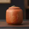 Grande Lata de Chá de Argila Roxa Cerâmica Yixing Feita à Mão Pote de Armazenamento de Chá com Lata de Chá de Sete Pedaços Gravada Atacado