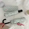 Guarda-chuva dobrável fresh de bolinhas para meninas, borracha preta, uso duplo para sol e chuva, totalmente automático, proteção solar, guarda-chuva de cápsula portátil