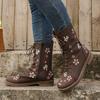 Comercio Exterior talla grande Nuevo Tacón Cuadrado Alto Botas Martin de Mujer Transfronterizas Cremallera Lateral Occidental Punta Redonda Moda Europeo y Americano Botas de Cuero