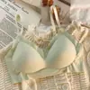 Ropa interior sin costuras para mujer, verano, fina, pequeña, transpirable, sin aros de acero, para pecho grande, realce pequeño, anti-caída, sujetador desmontable