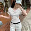 Camiseta Feminina de Tencel com Gola Drapeada Estilo Francês e Cordão, Manga Curta, Novo Estilo Fino Verão 2026, Top Puro Desejo