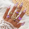 Anillo de Gema de Mariposa con Incrustaciones de Diamantes y Goteo de Aceite Púrpura Transfronterizo Europeo y Americano, Juego de Siete Anillos de Serpiente Hueca de Moda