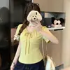 Wzxsk2026 Nuevo Estilo de Principios de Primavera Talla Grande Estilo Francés de Alta Gama Camiseta de Manga Corta con Cuello en V para Mujer con Diseño de Espina de Pescado para Cubrir el Cuerpo