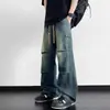 Jeans plisados retro americanos para hombre, estilo fino de primavera/verano, de moda, callejero, corte recto holgado, versátiles, casuales, pantalones de trabajo